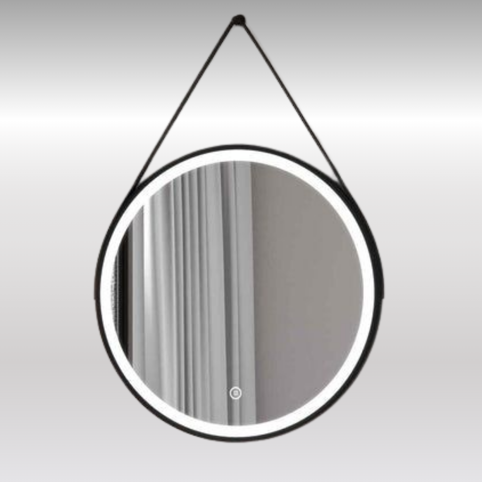 Round Black Frame Hanging 3-LED light Mirror - Dimmable with Touch Sensor (70X70)