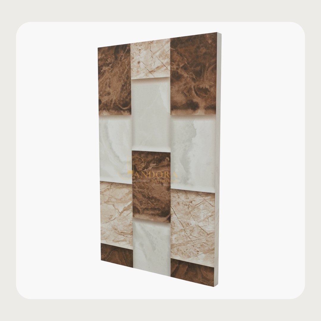 Marble Effect Decorative Wall Tile - Brown, Beige & White Accent Panel (25x40)