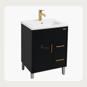 Luxury Textured Black with gold strike Freestanding Cabinet with Ceramic Basin